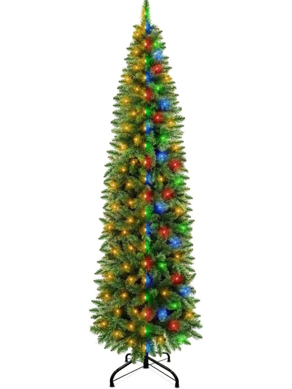 6Ft Prelit Slim Christmas Tree with Dual Color Change & Timer, 240 Lights